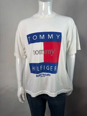 Tommy Hilfiger Puerto Vallarta Mexico Graphic T-Shirt White Short Sleeve Cotton